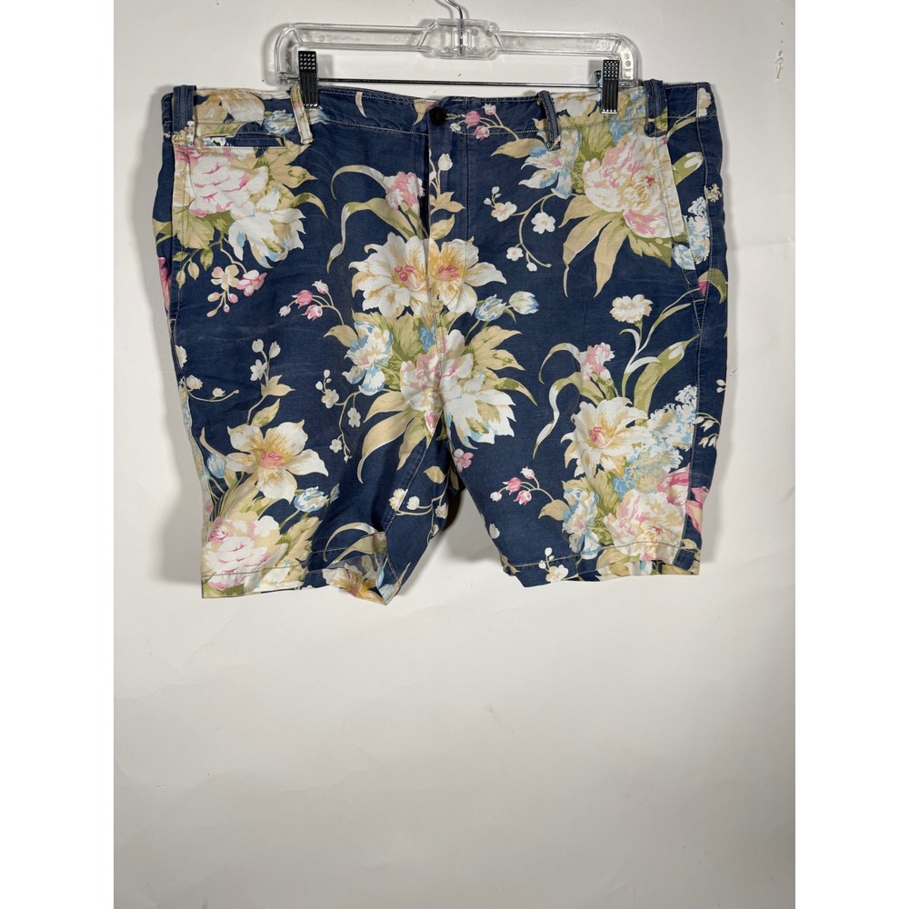 Polo Ralph Lauren Mens 42 Floral Linen Blend Straight Fit Shorts Blue Tropical